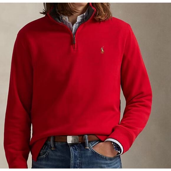 Polo Ralph Lauren Estate Rib Quarter Zip Long Sleeve Knit Red Preppy Polo Small - Picture 1 of 5